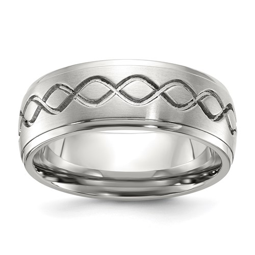 Chisel Stainless Steel Brushed and Polished Scroll Design 8mm Ridged Edge Band