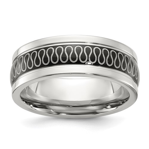 Chisel Stainless Steel Polished Black IP-plated Swirl Pattern 8mm Band