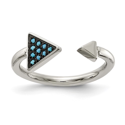 Chisel Stainless Steel Polished Ring with Reconstructed Turquoise Triangle