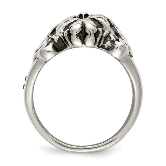 Chisel Stainless Steel Antiqued and Polished with Black and White Crystal Jesus Ring