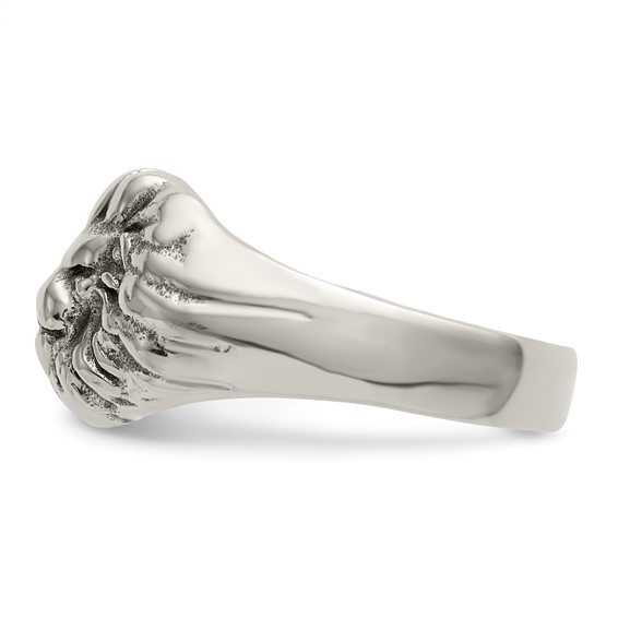 Chisel Stainless Steel Antiqued and Polished Lion Head Ring