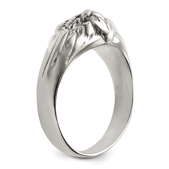 Chisel Stainless Steel Antiqued and Polished Lion Head Ring