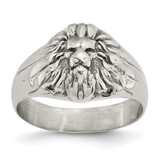 Chisel Stainless Steel Antiqued and Polished Lion Head Ring