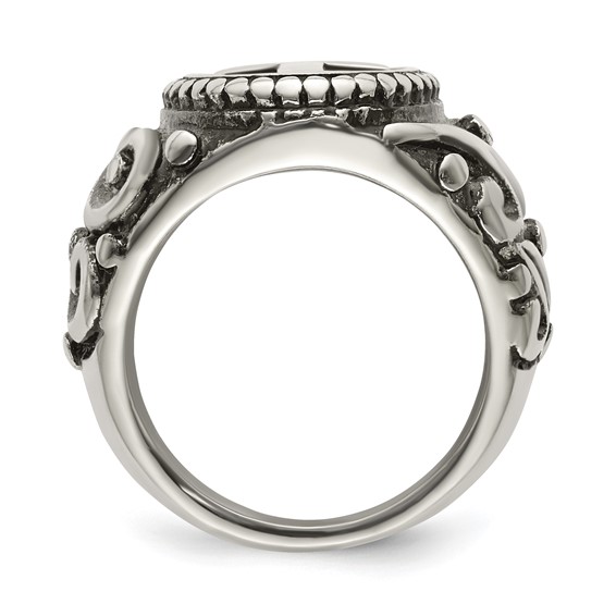 chisel Stainless Steel Antiqued and Polished Cross Ring