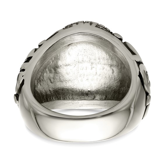 chisel Stainless Steel Antiqued and Polished Cross Ring