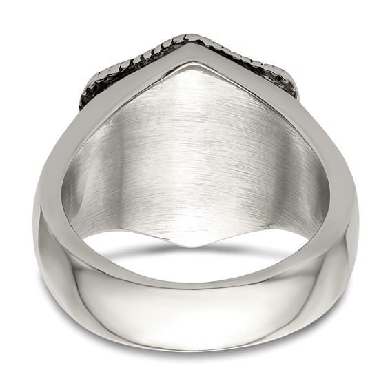 Chisel Stainless Steel with 14k Gold Accent Antiqued and Polished Lion on Shield Ring