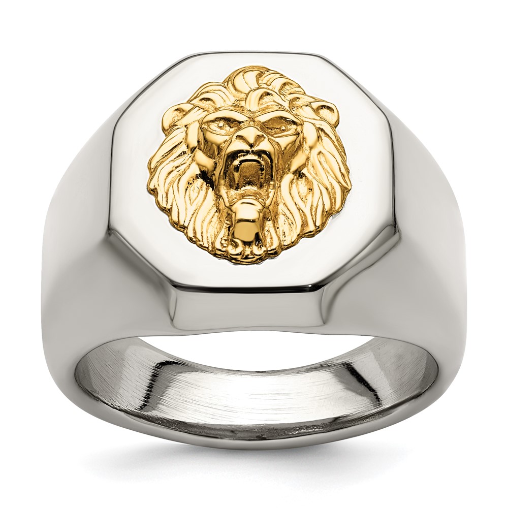 Stainless Steel w/14k Accent Polished Lion Head Ring