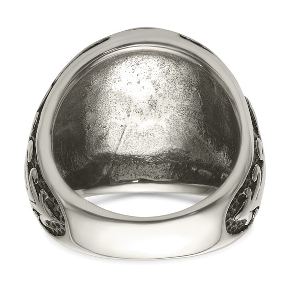 Chisel Stainless Steel with 14k Gold Accent Antiqued and Polished Cross Ring