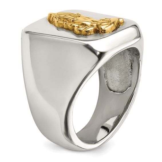 Chisel Stainless Steel with 14k Gold Accent Polished Praying Hands Ring