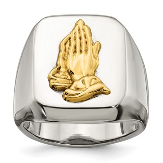 Chisel Stainless Steel with 14k Gold Accent Polished Praying Hands Ring