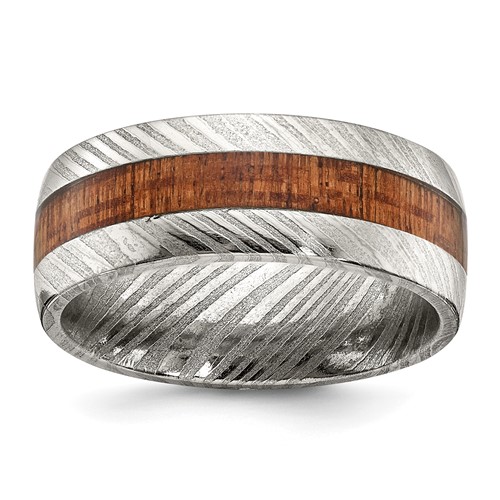 Chisel Damascus Steel Polished Band with Sapele Wood Inlay 8mm