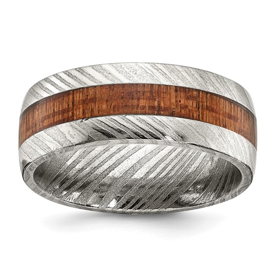 Chisel Damascus Steel Polished with Sapele Wood Inlay 8mm Band