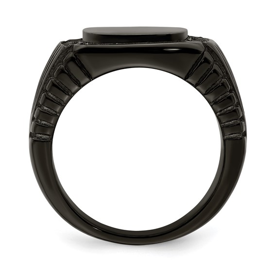 Chisel Stainless Steel Polished Black IP-plated with Black CZ Signet Ring