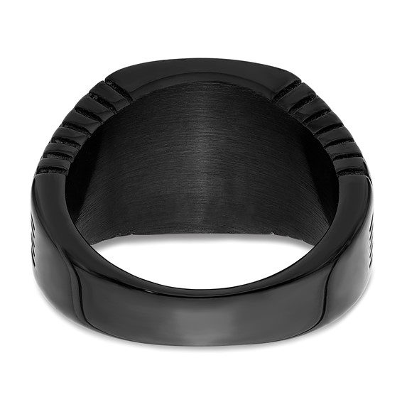 Chisel Stainless Steel Polished Black IP-plated with Black CZ Signet Ring