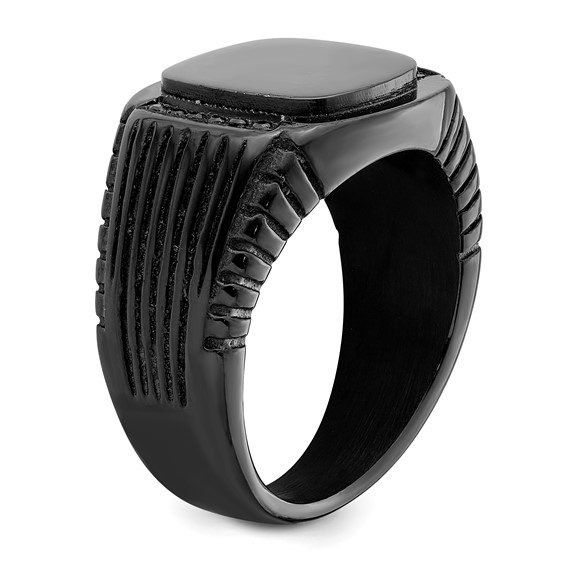 Chisel Stainless Steel Polished Black IP-plated with Black CZ Signet Ring