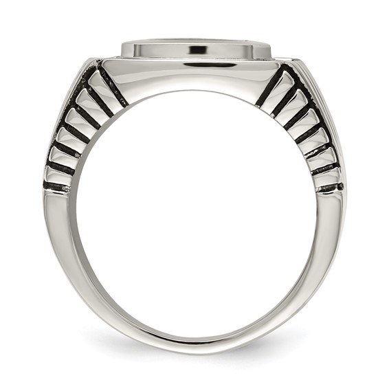 Chisel Stainless Steel Polished with CZ Signet Ring