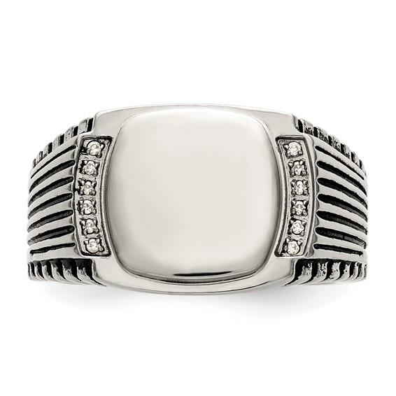 Chisel Stainless Steel Polished with CZ Signet Ring