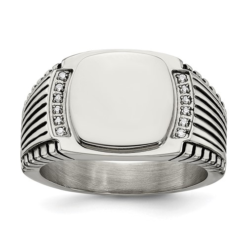 Chisel Stainless Steel Polished with CZ Signet Ring