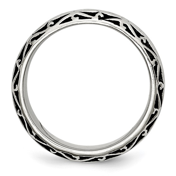 Chisel Stainless Steel Antiqued and Polished Swirl Design 7mm Band
