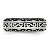 Chisel Stainless Steel Antiqued and Polished Swirl Design 7mm Band view 3