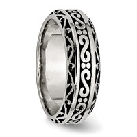 Chisel Stainless Steel Antiqued and Polished Swirl Design 7mm Band view 4