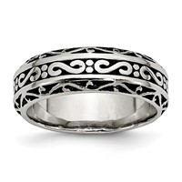 Chisel Stainless Steel Antiqued and Polished Swirl Design 7mm Band view 1