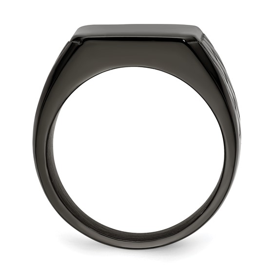 Chisel Stainless Steel Polished Black IP-plated Brick Design Signet Ring