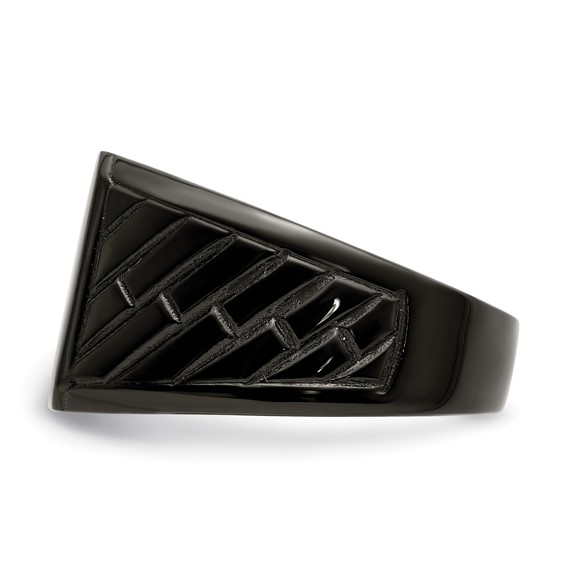 Chisel Stainless Steel Polished Black IP-plated Brick Design Signet Ring
