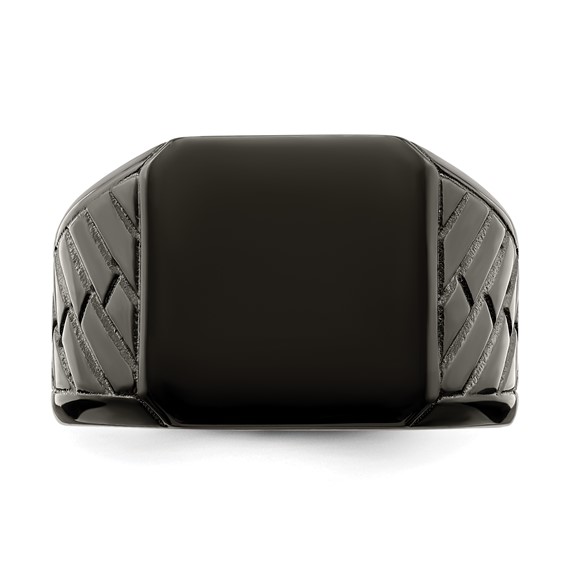 Chisel Stainless Steel Polished Black IP-plated Brick Design Signet Ring