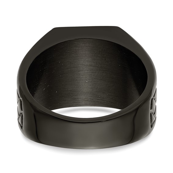 Chisel Stainless Steel Polished Black IP-plated Brick Design Signet Ring