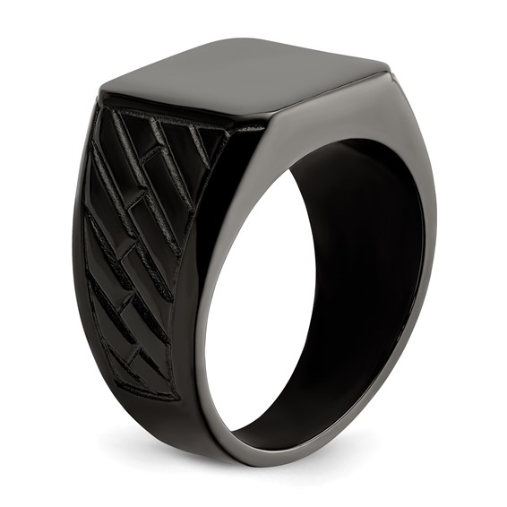 Chisel Stainless Steel Polished Black IP-plated Brick Design Signet Ring