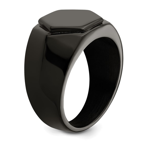 Chisel Stainless Steel Polished Black IP-plated Signet Ring