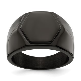 Chisel Stainless Steel Polished Black IP-plated Signet Ring