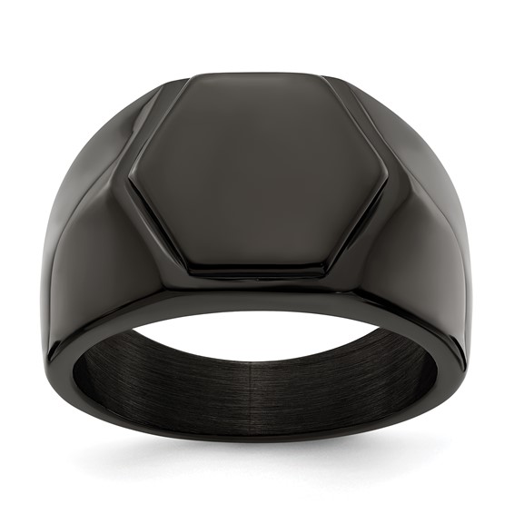 Chisel Stainless Steel Polished Black IP-plated Signet Ring