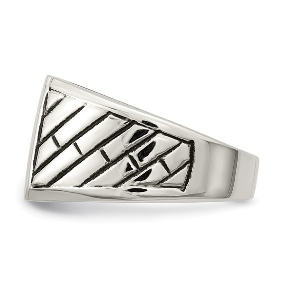 Chisel Stainless Steel Polished with Black Enamel Signet Ring