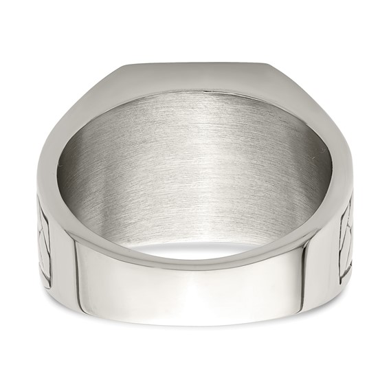 Chisel Stainless Steel Polished with Black Enamel Signet Ring