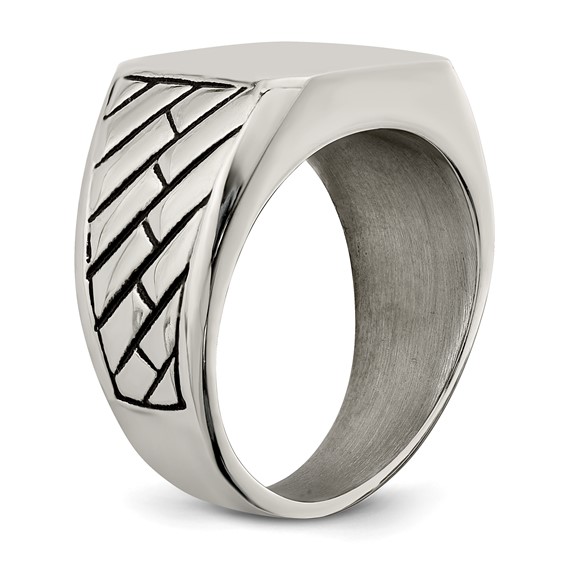 Chisel Stainless Steel Polished with Black Enamel Signet Ring