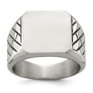 Chisel Stainless Steel Polished with Black Enamel Signet Ring