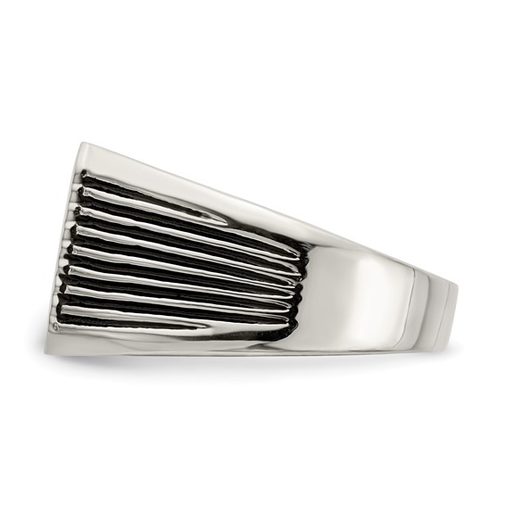 Chisel Stainless Steel Polished with Black Enamel Signet Ring
