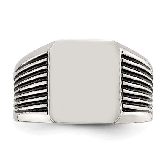 Chisel Stainless Steel Polished with Black Enamel Signet Ring