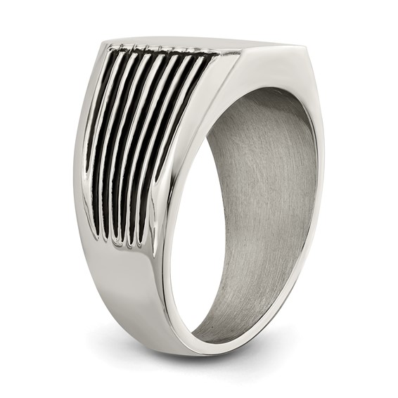 Chisel Stainless Steel Polished with Black Enamel Signet Ring