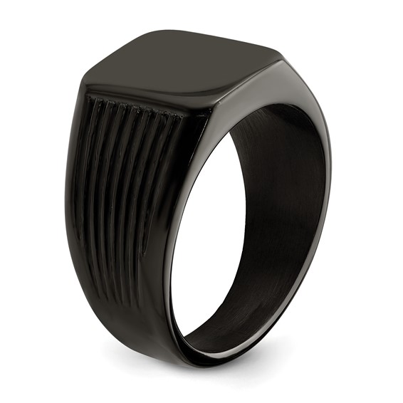 Chisel Stainless Steel Polished Black IP-plated Signet Ring