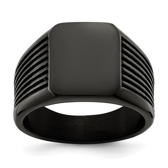 Chisel Stainless Steel Polished Black IP-plated Signet Ring