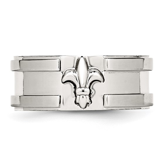 Chisel Stainless Steel Brushed and Polished Fleur de lis 10mm Band
