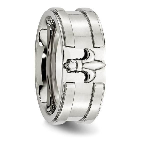 Chisel Stainless Steel Brushed and Polished Fleur de lis 10mm Band