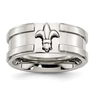 Chisel Stainless Steel Brushed and Polished Fleur de lis 10mm Band