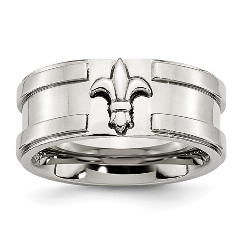 Chisel Stainless Steel Brushed and Polished Fleur de lis 10mm Band