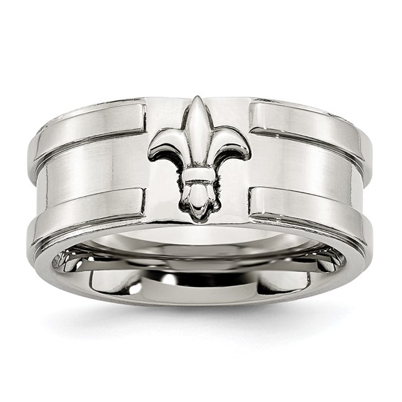 Chisel Stainless Steel Brushed and Polished Fleur de lis 10mm Band