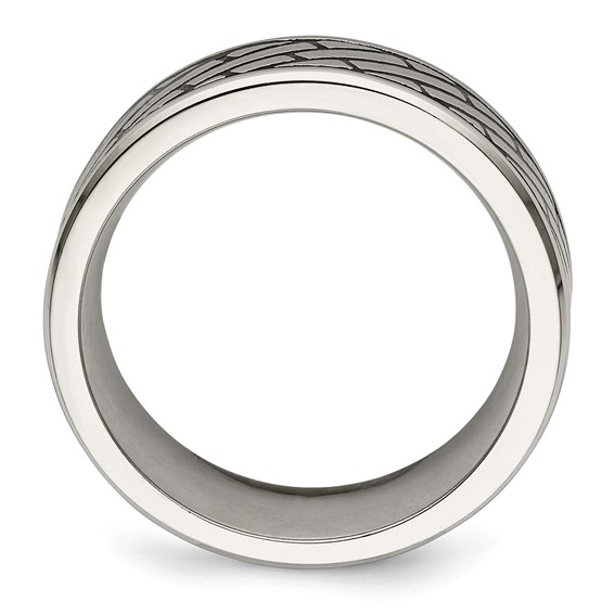 Chisel Stainless Steel Antiqued and Polished Brick Pattern 7.5mm Band