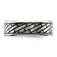 Chisel Stainless Steel Antiqued and Polished Brick Pattern 7.5mm Band view 3